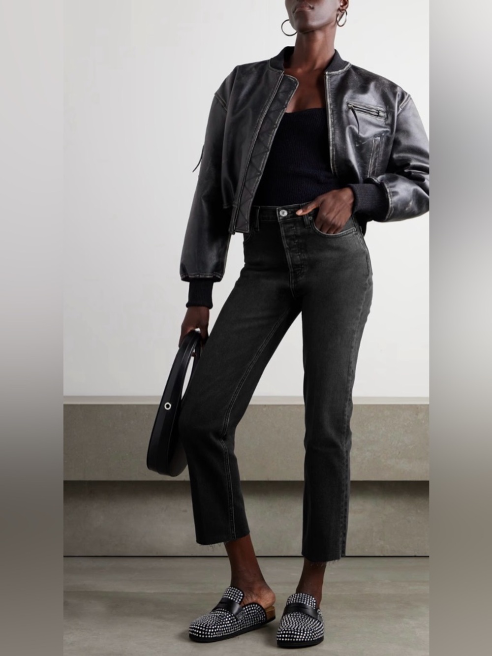 Re/Done 70s Stove Pipe cropped distressed high-rise straight-leg jeans